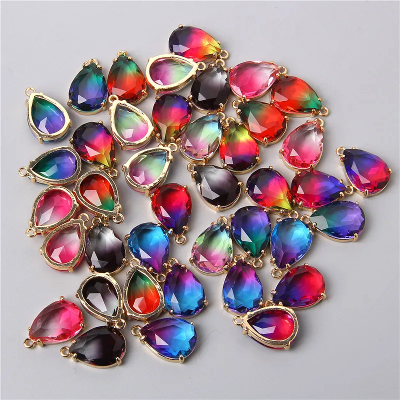 5PCS Gradient Crystal Glass Cutting Surface Charms Trend Pendants For Lovers Jewelry Making DIY Necklaces Earrings Accessories - купить по