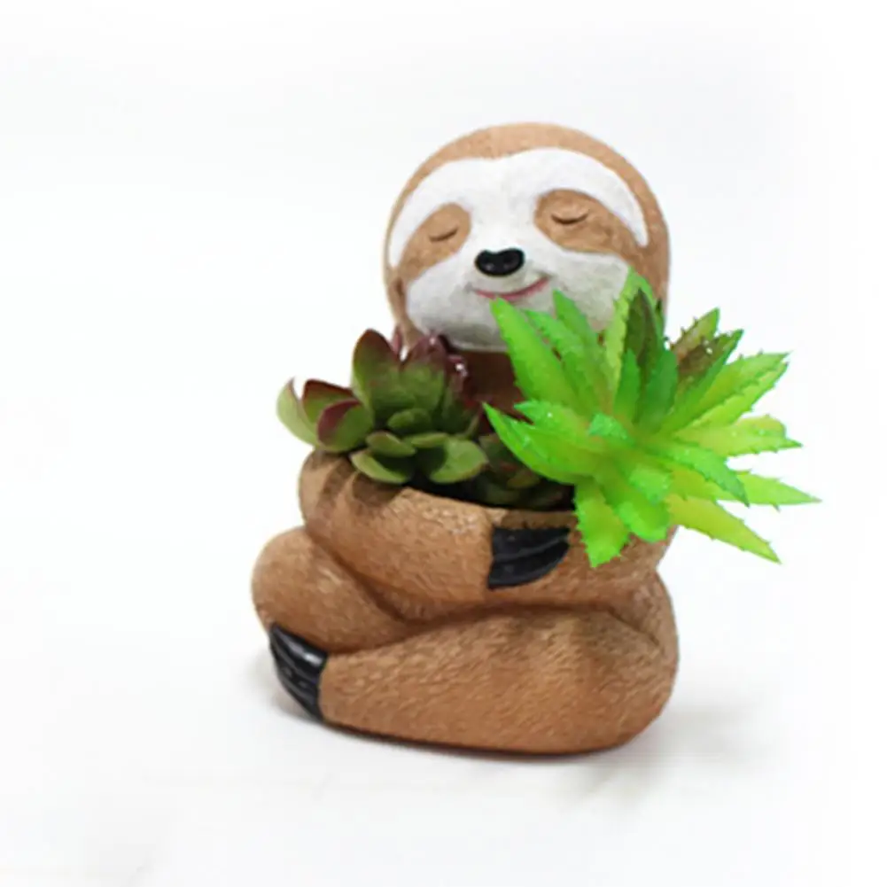 

Excellent Flower Pot No Odor Resin Planter Figurine Sloth Shape Flower Vase