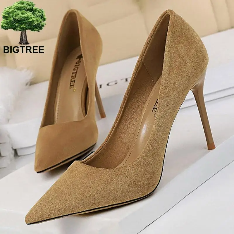 Туфли BIGTREE женские замшевые высокий каблук удобная офисная обувь 2022 |
