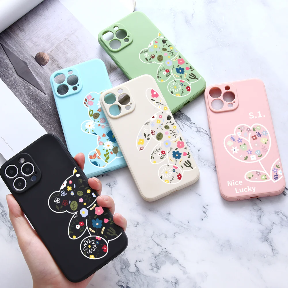 

Bear Shape Rabbit Flower Leaf Case For Apple iPhone 13 12 11 Pro Max X XR XS 7 8 Plus Mini SE Personalized Silicone Soft Cover