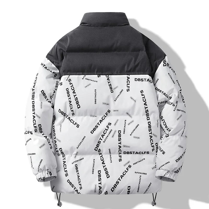 Mens Thick Puffer Jacket Korean Fashion Trends Patchwork Streetwear Teenage Warm Bubble Coats Winter Letter Print Casual Parkas