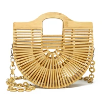 antique new fashion handmade bamboo woven bag womens one shoulder chain bag portable hollow beach bag