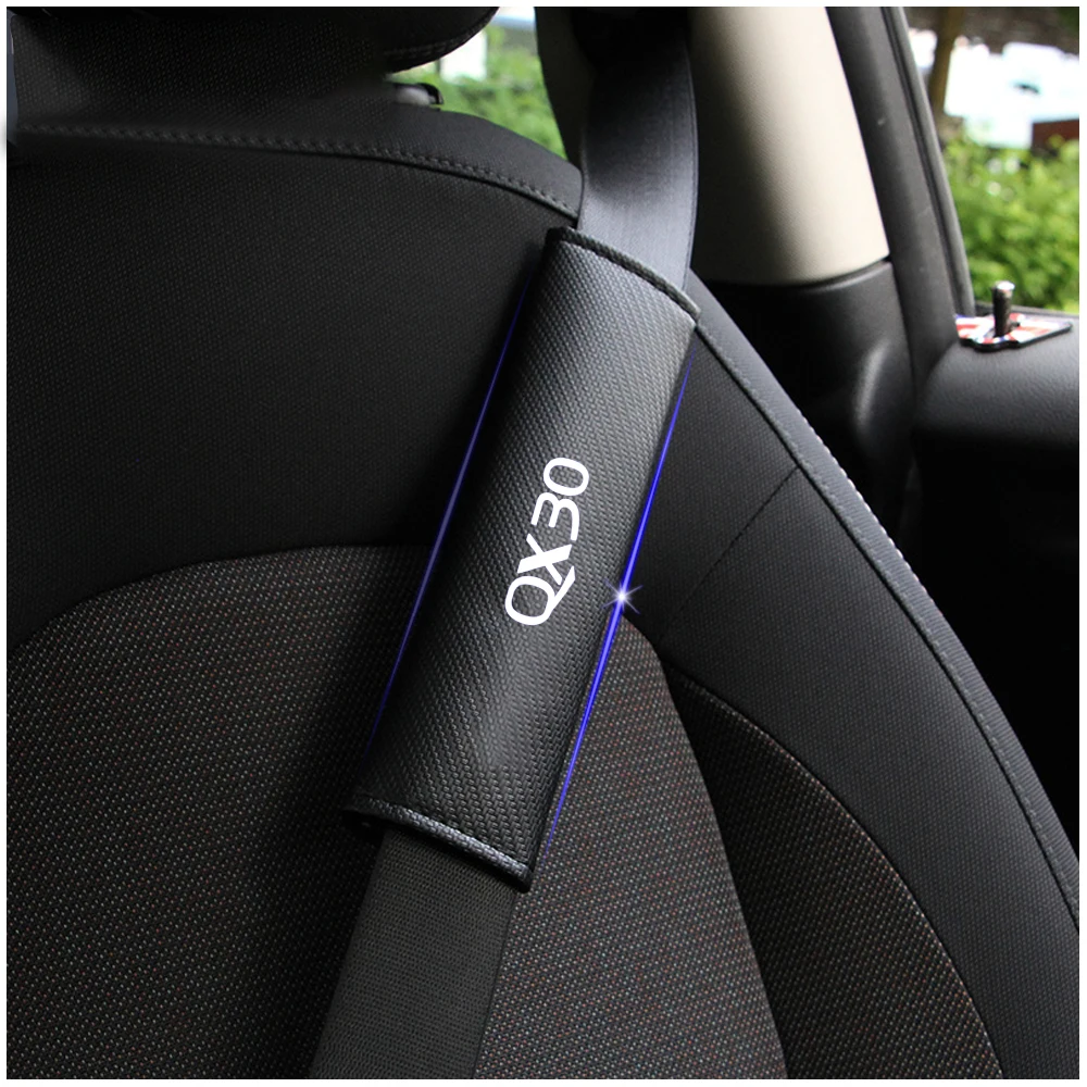 For Infiniti QX30 Car Safety Seat Belt Harness Shoulder Adjuster Pad Cover Carbon Fiber Protection Cover Car Styling 2pcs