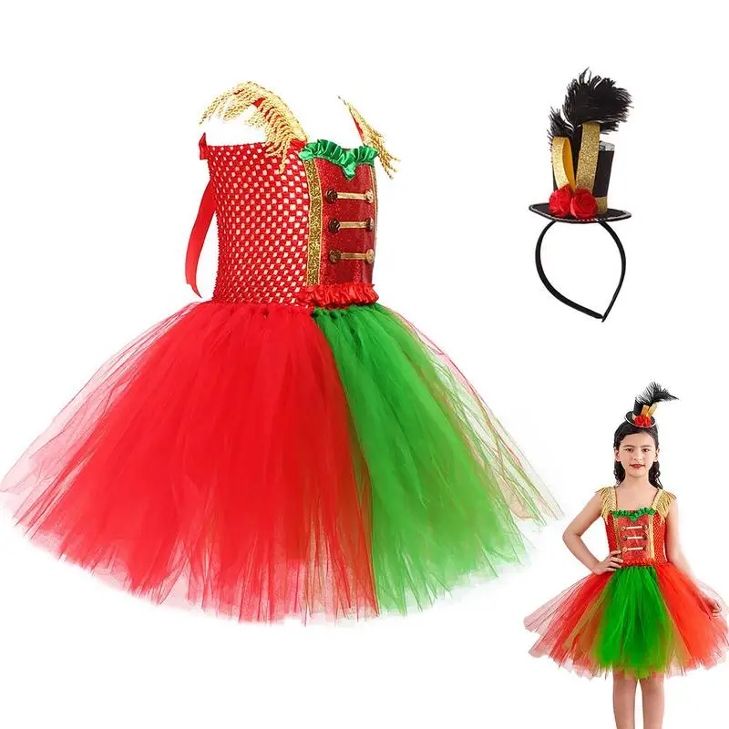 

Рождественское платье для маленьких девочек, детское фатиновое рождественское платье с головным убором, Сетчатое фатиновое платье для мал...