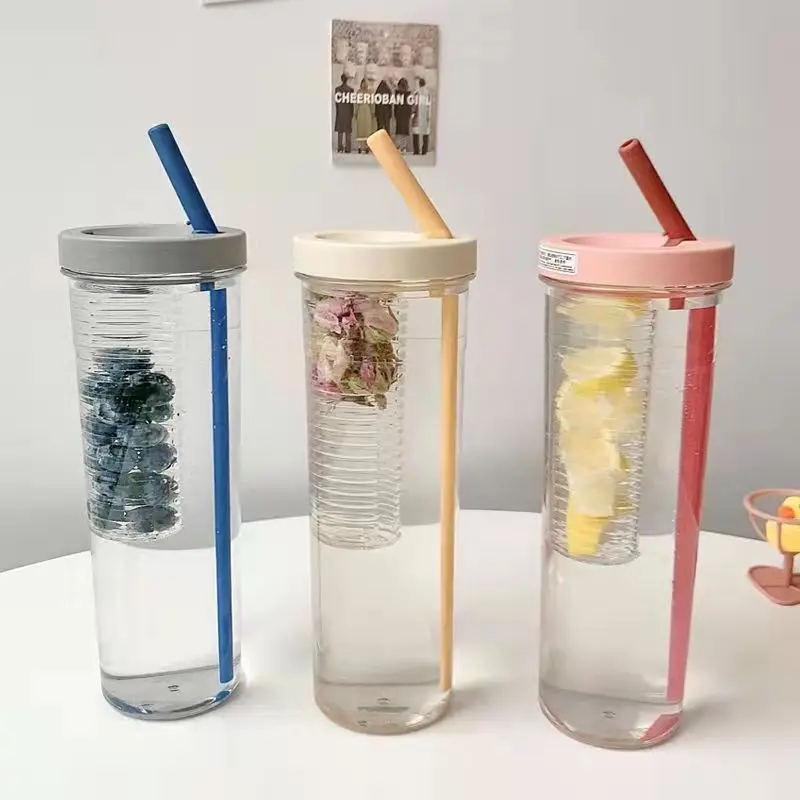 

Wet and Dry Separation Water Bottles Lemon Filter Plastic Cup For Students Outdoor Tea Cup Water Bottle With Straw