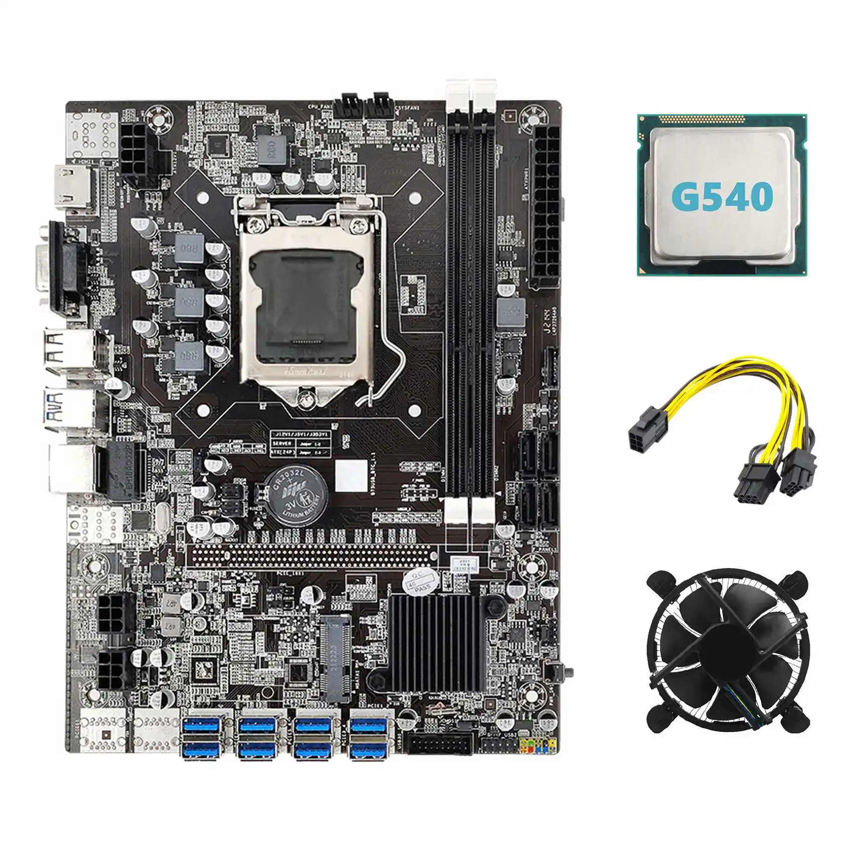 

B75 ETH Mining Motherboard 8XPCIE to USB+G540 CPU+Cooling Fan+6Pin to Dual 8Pin Cable LGA1155 B75 BTC Miner Motherboard