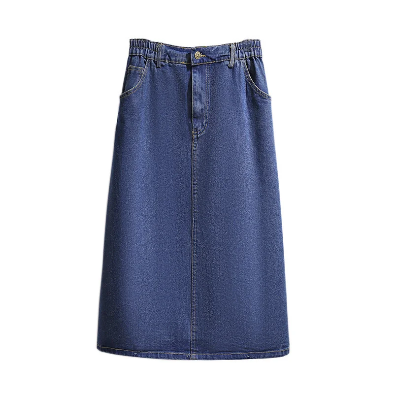 

NEW Fashion Spring Autumn Women Denim Skirts Loose Stretch Waist A-Line Skirts Medium-Length Blue Wild Jean Skirts 2xl-6xl JH464