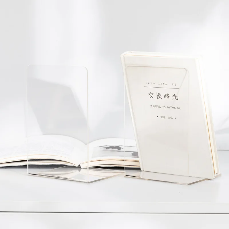 

2Pcs Clear Acrylic Bookends L-shaped Desk Organizer Desktop Book Holder School Stationery Office Decorative Accessories