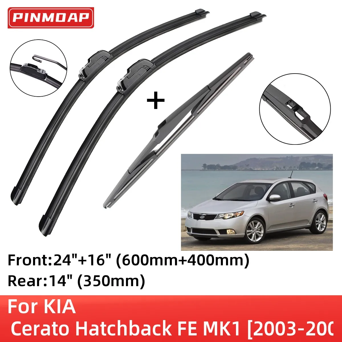 

For KIA Cerato Hatchback FE MK1 2003-2008 Front Rear Wiper Blades Brushes Cutter Accessories J Hook 2003 2004 2005 2006 2007