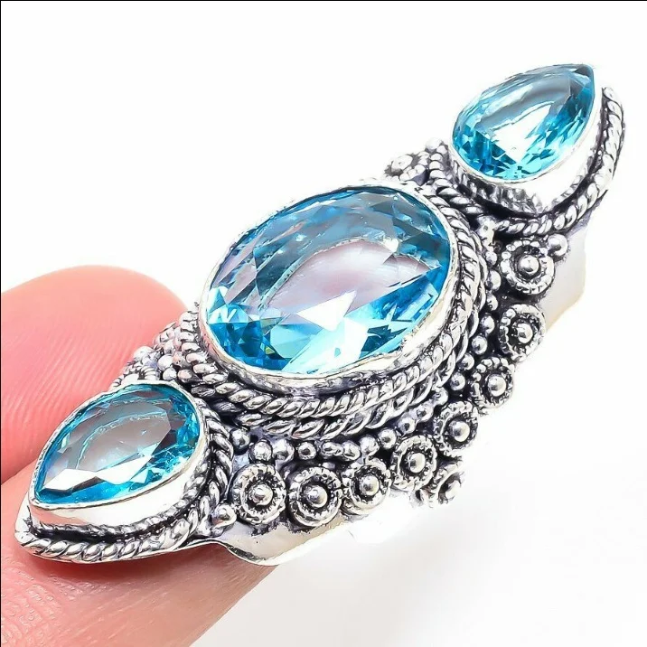 

ANGLANG Fashion Women Engagement Rings AAAAA Blue Cubic Zirconia Proposal Rings for Girlfriend Fine Anniversary Gift