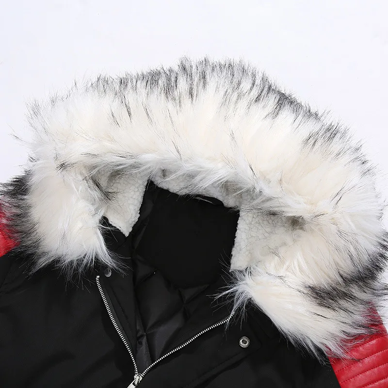 2022 Men's Big White Fur Collar Mid-length Cotton Coat