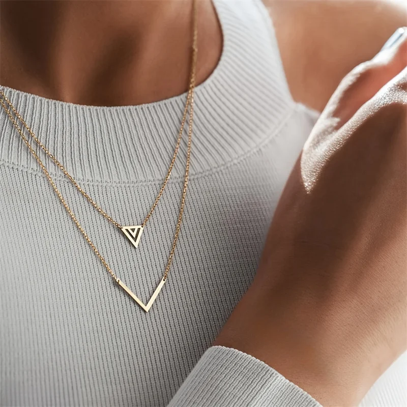 Новинка 2024 года цельное двухслойное многослойное ожерелье с треугольным