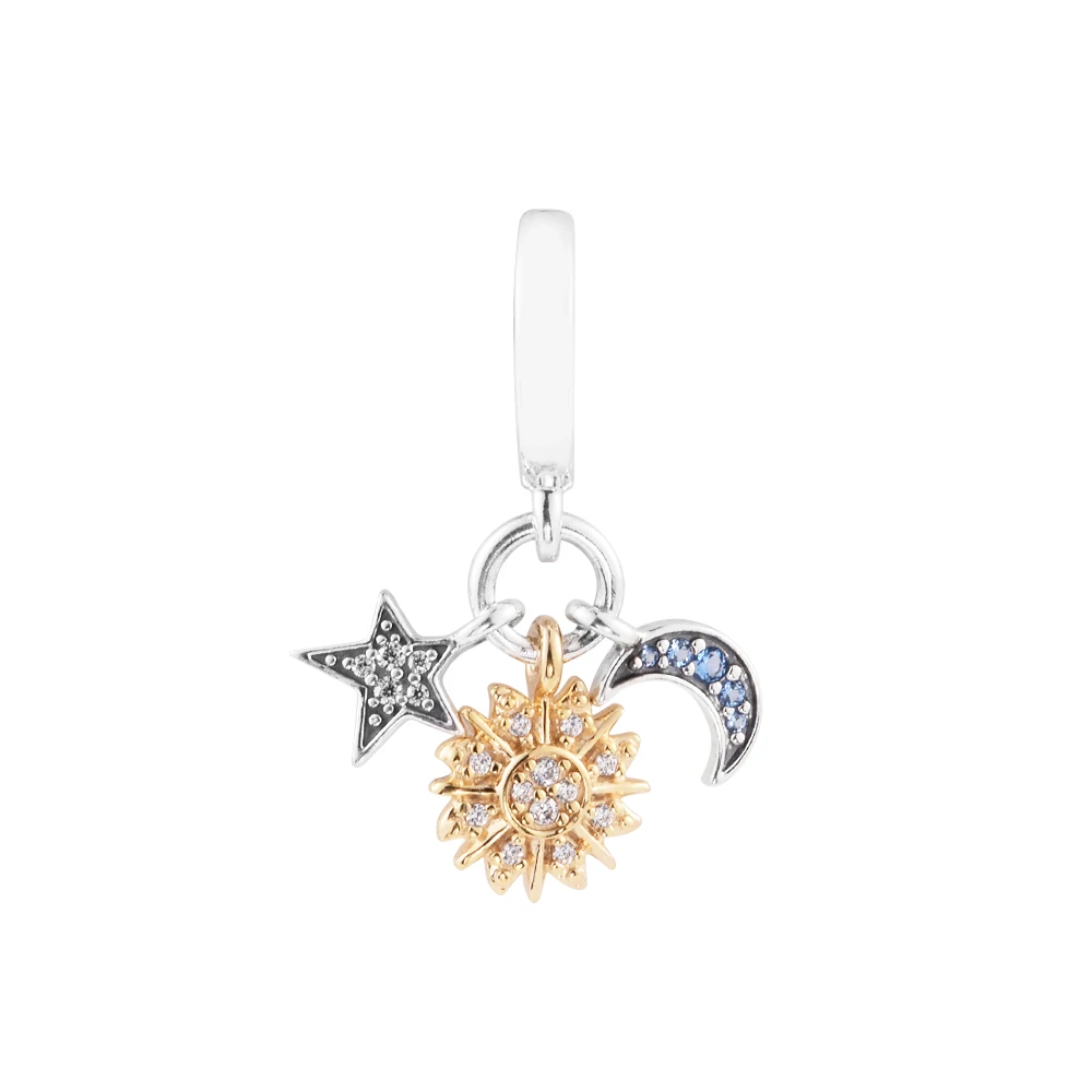 

2023 new 925 Sterling Silver Two-tone Celestial Triple Charm Fit Brand Bracelets Women Beads for Jewelry Making Berloque