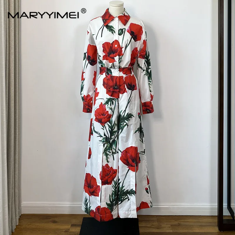 

Костюм MARYYIMEI женский с отложным воротником, рубашка с длинным рукавом и брюки с широкими штанинами и цветочным принтом, комплект из двух предметов, весна-лето