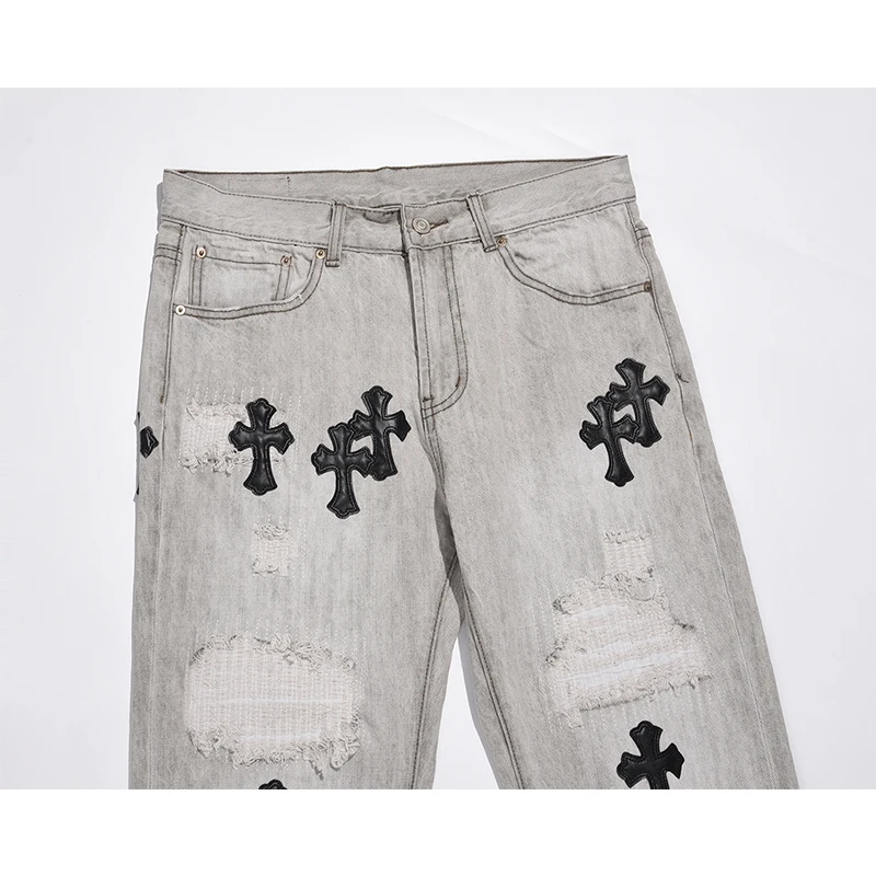 Джинсы мужские рваные в стиле хип-хоп уличные брюки из денима панк с перекрестной