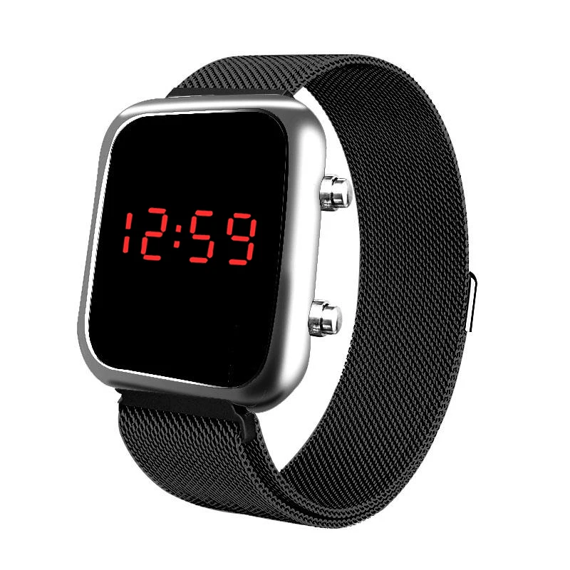 Светодиодные часы модные спортивные электронные из сплава Милан с магнитом