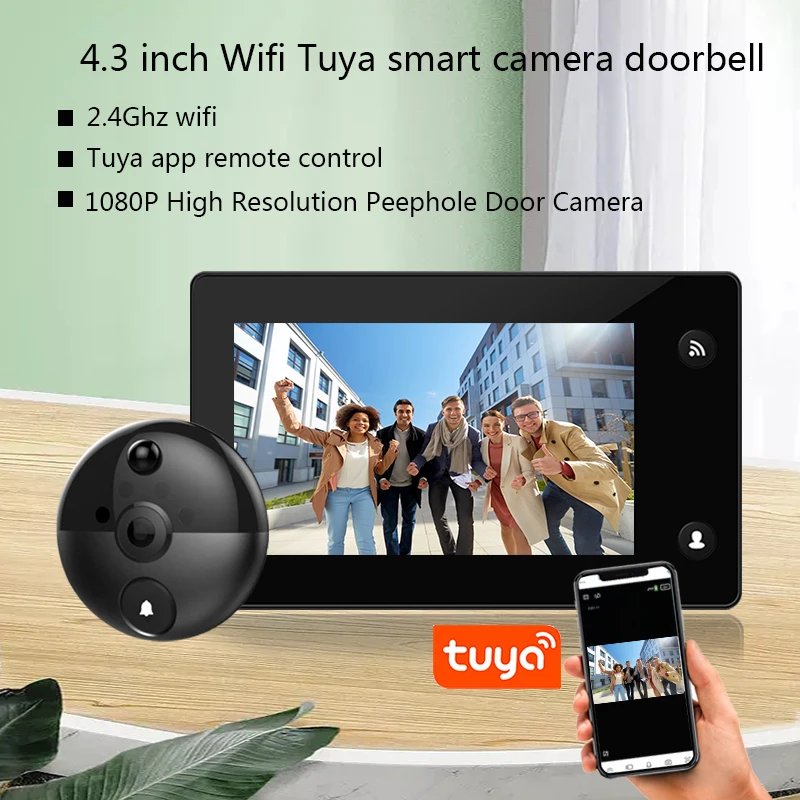 WIFI Smart 1080P Cat Eye Doorbell 4.3 Inch Tuya Video Peephole Camera Doorbell Night PIR Motion Smart Home Security Protection enlarge