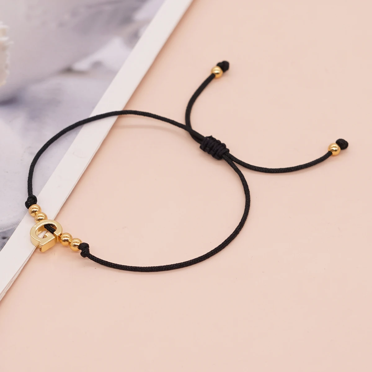 

Letter Adjustable Rope Chain Bangle Bracelets Friendship Charm Bracelet Gold Plated Beaded for Unisex Handmade Jewelry Gift