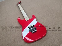 custom kra electric guitar red and white basswood body maple fingerboard and head dual shake tremolo bridge