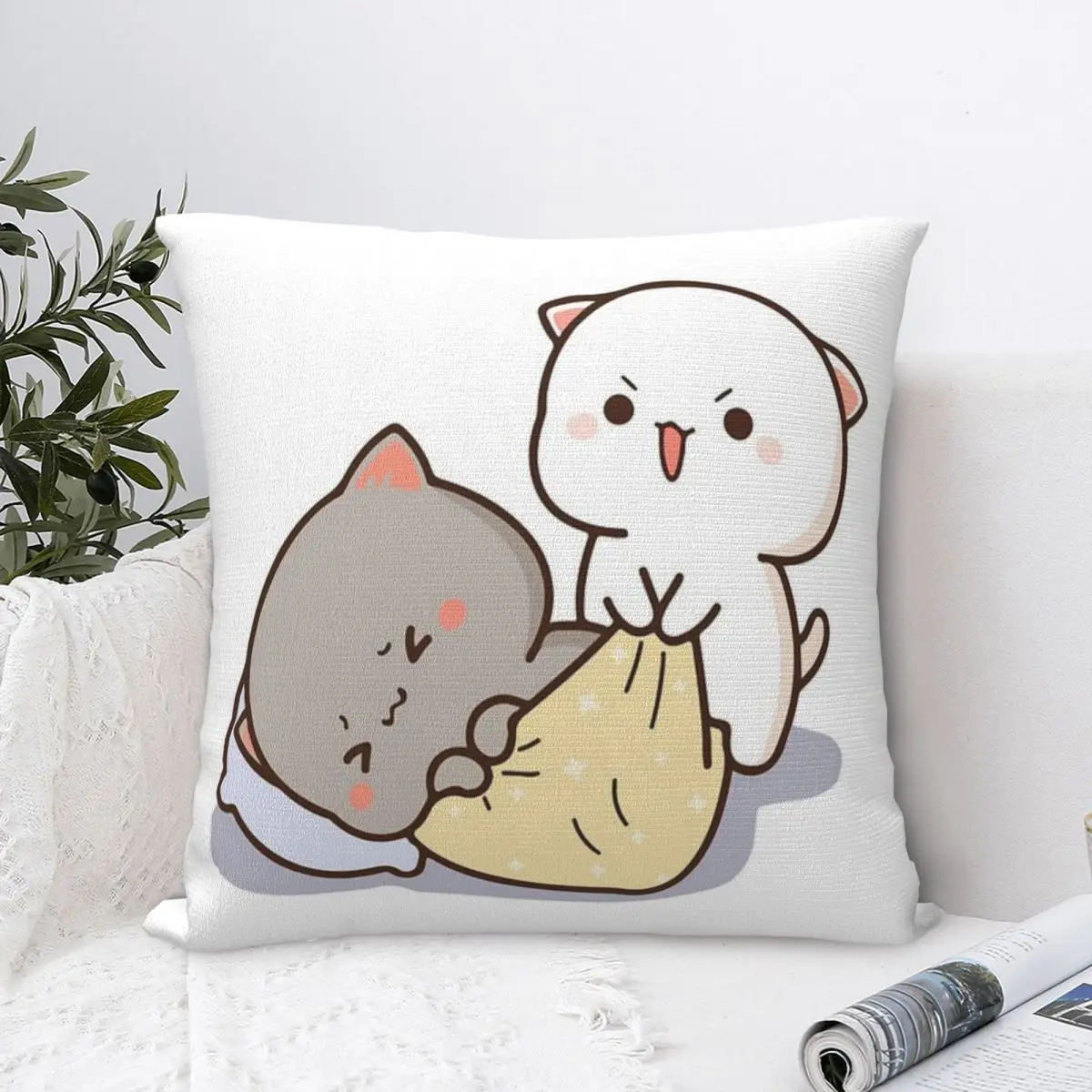 

Peach And Goma Mochi Cat Wake Up Pillow Case Pillow Cover Summer Living Room Throw Pillows Pillowcases For Pillows