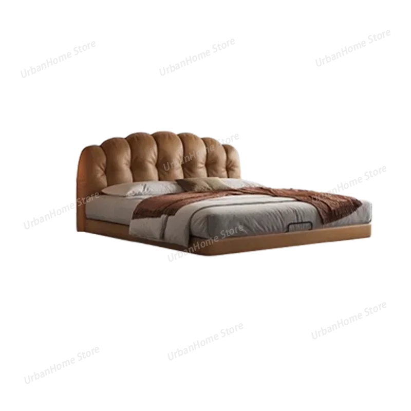 Роскошная кровать-чердак King Size с кожаной спинкой, двойным местом, подсветкой и местом для хранения, для взрослых, мебель для спальни (art.: 3920d8b984ef2) - 3920d8b984ef2