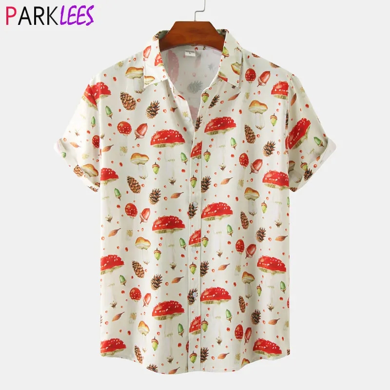 

Mens Mushroom Print Hawaiian Shirts 2022 Summer Short Sleeve Beach Trip Shirts Men Casual Aloha Party Holiday Vacation Shirt 3XL