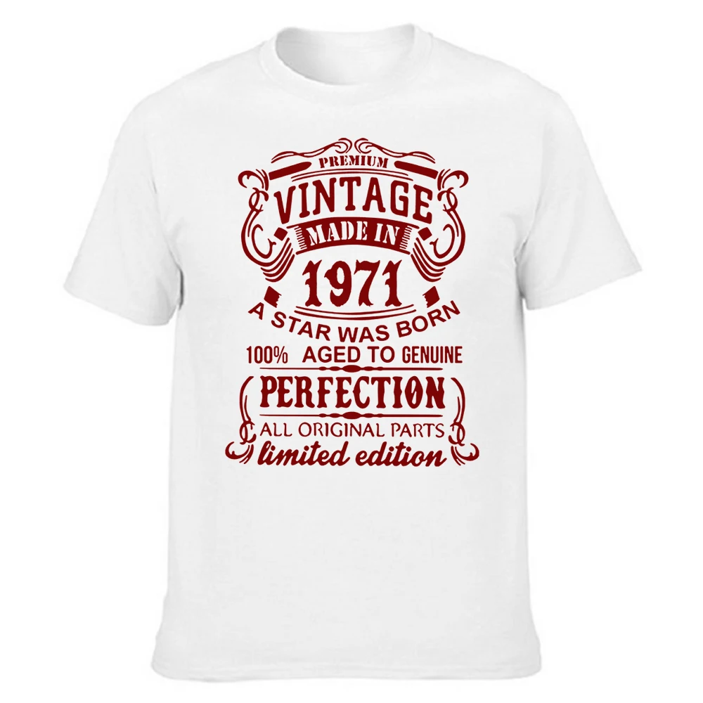 

Vintage 1971 Aged to Perfection T Shirts Graphic Cotton Streetwear Short Sleeve Original Parts Retro Birthday Gift T-shirt