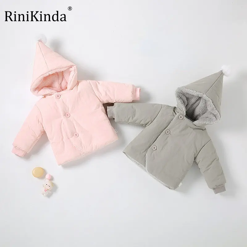 

RiniKinda 2022 Fashion Baby Girl Winter Clothes Jacket Thick Infant Toddler Child Warm Solid Winter Coat Baby Outwear Cotton
