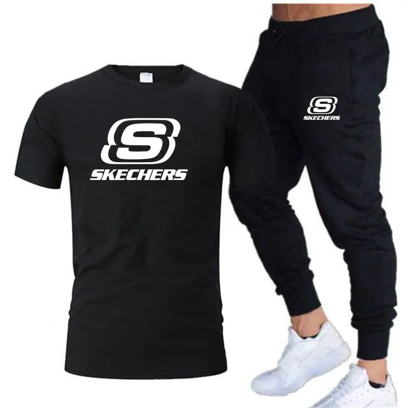 

Мужской костюм из футболки с коротким рукавом и брюк, спортивные шорты для фитнеса и бега, комплект из двух предметов, лето 2023