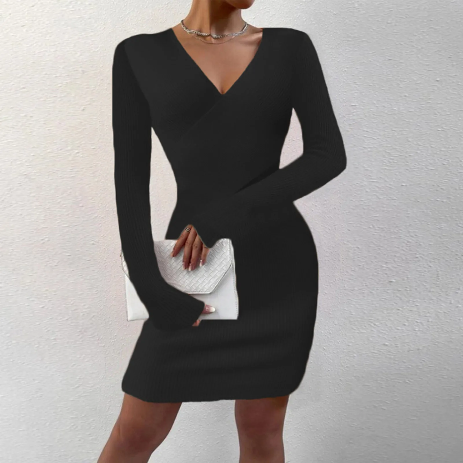 

Women's Sexy Long Sleeve Slim Fit Hip Knit Sweater Dress Bottoming Skirt Womens Dresses Casual Summer Midi Length