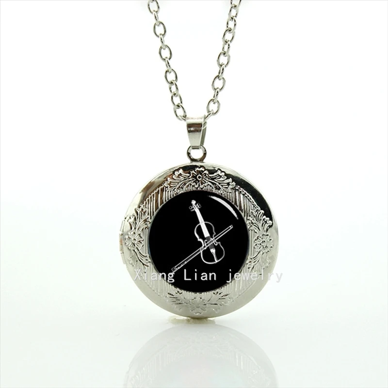 

Collares New Fashionable Stylish Picture Locket Necklace Violin Fiddle Musical Instrument Musician Jewelry T855