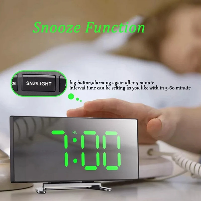 

LOYLOV Fashion Curved Screen Clock Desktop Electronic Clock Home Bedroom Large Screen LED Mirror Mute Clock Alarm Clock