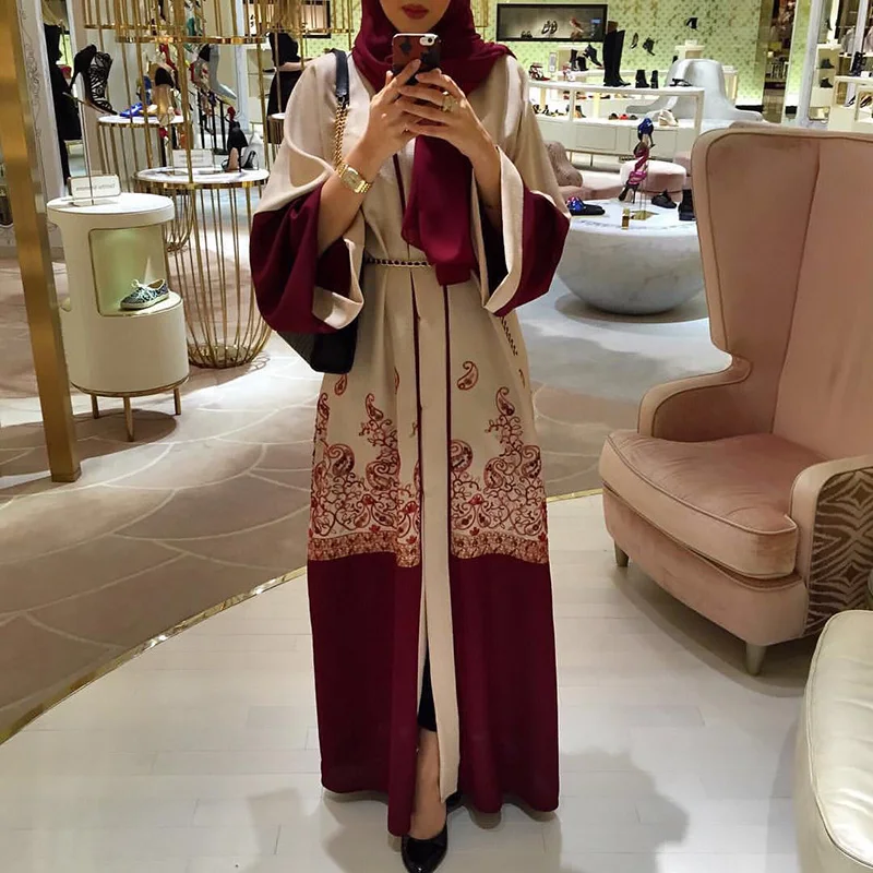 Модные длинные платья-Абайи с мусульманским принтом, кардиган, кимоно, длинные платья, туника, одежда для Ближнего Востока, Рамадан, Арабска...
