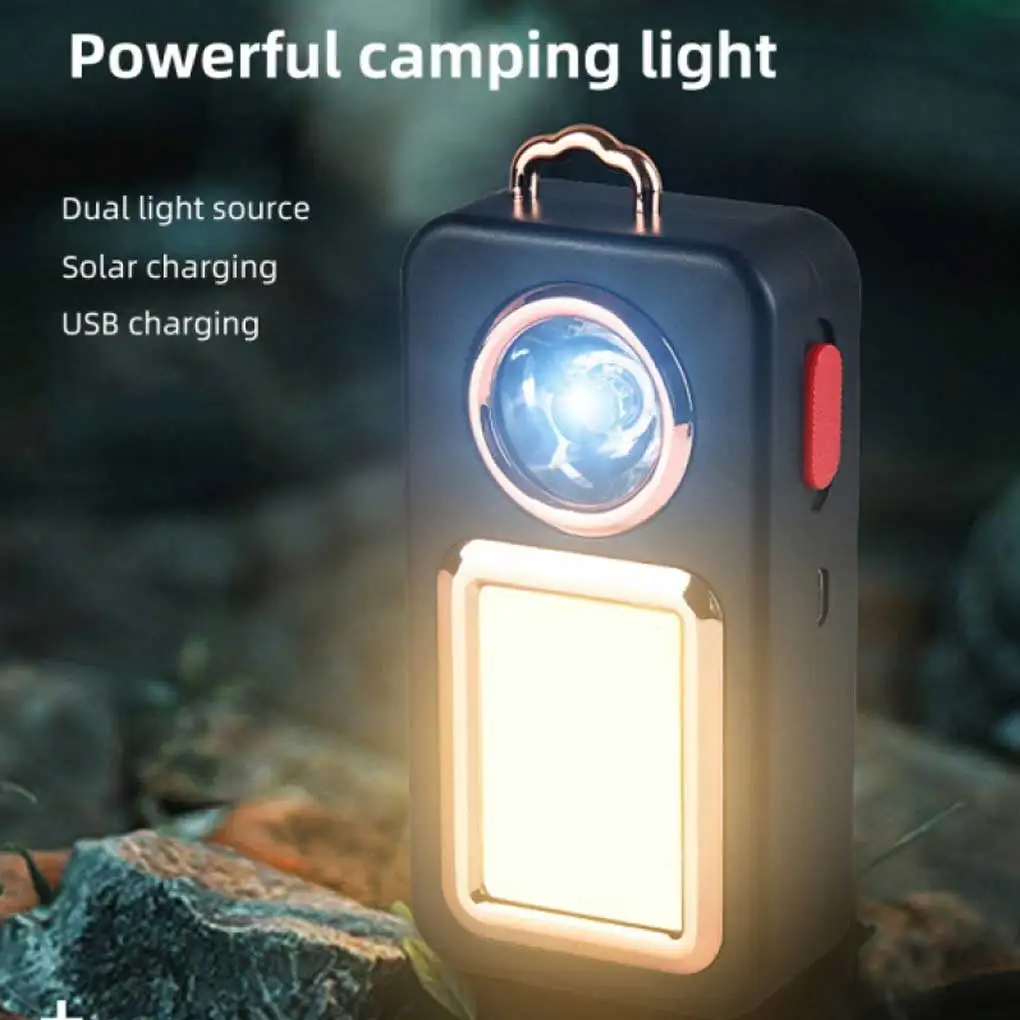

Solar Powered Working Light with Hook Flashlight Pocket Keychains Torch Tent Camping Fishing Lantern Decorations Silver