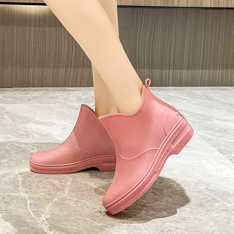 New 2023 Women Short Ankle Rain Boots Waterproof Acdemic Style Rainboots Non-slip Water Shoes Wellies Boots