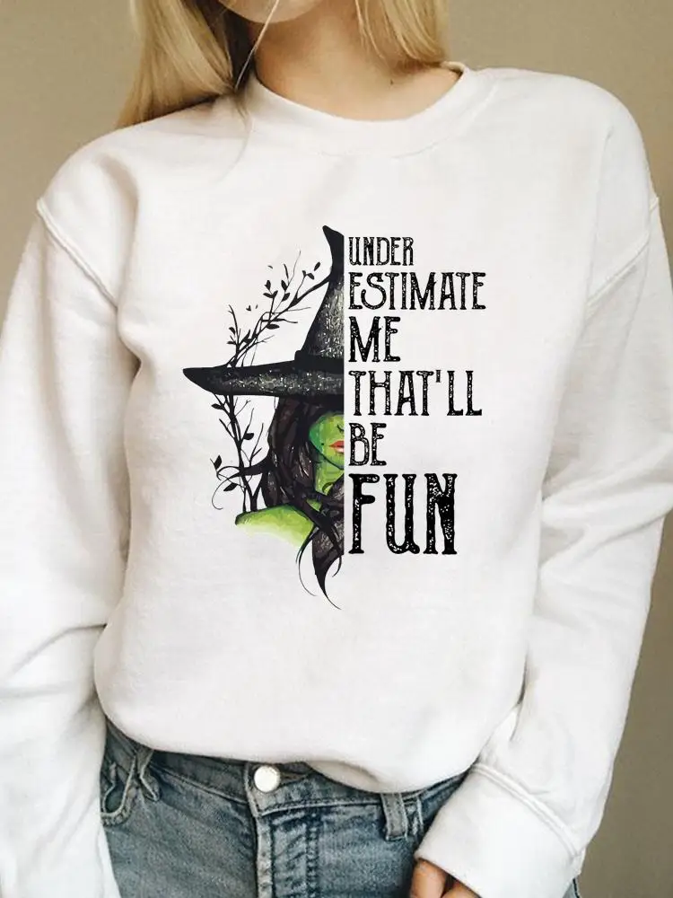 

Graphic Sweatshirts Fall Autumn Fashion Thanksgiving Halloween Witch Face Cartoon Cute Print Female Women Clothing Pullovers