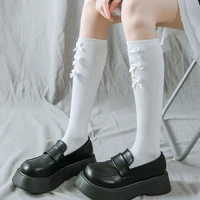 lolita bow cotton womens white black high socks women jk stockings streetwear dress sexy fashion calf socks preppy style solid