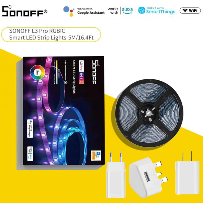 

SONOFF L3 Pro Smart WiFi LED Strip Light LED RGBIC Lights Flexible Lamp Tape Display Multiple Colors Simultaneously Music Mode