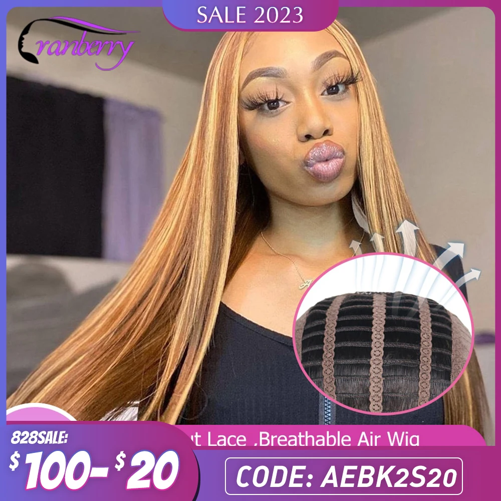 Wear Go Glueless Breathable Air Wig 4 27 Highlight Malaysian Straight Hair Wig HD Transparent Pre Cut 5x5 Lace Closure Wig