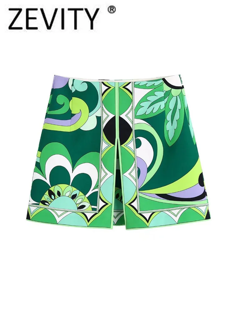 Юбка-Тотем Женская трапециевидная с разрезом и принтом листьев на молнии |