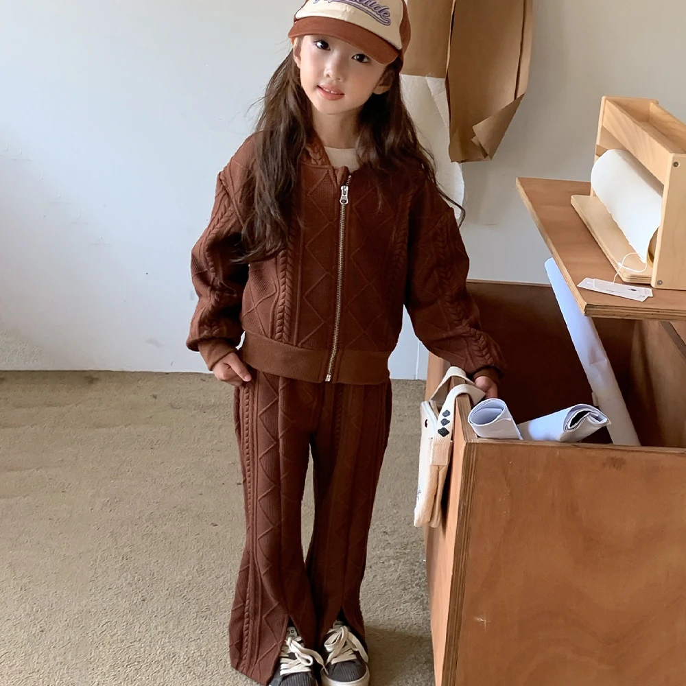 

Girls Knit Hoodies Set Long Sleeve Hoodies and Slim Long Pants 2PC Set Fashion Casual Solid Set for Girl 1-7T