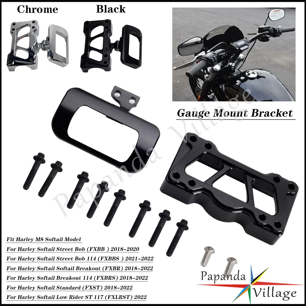 

For Harley Softail Breakout FXBR 114 FXBRS FXST FXLRST Motorcycle Adjustable T-Bar Digital Gauge Mount Housing & Handlebar Clamp