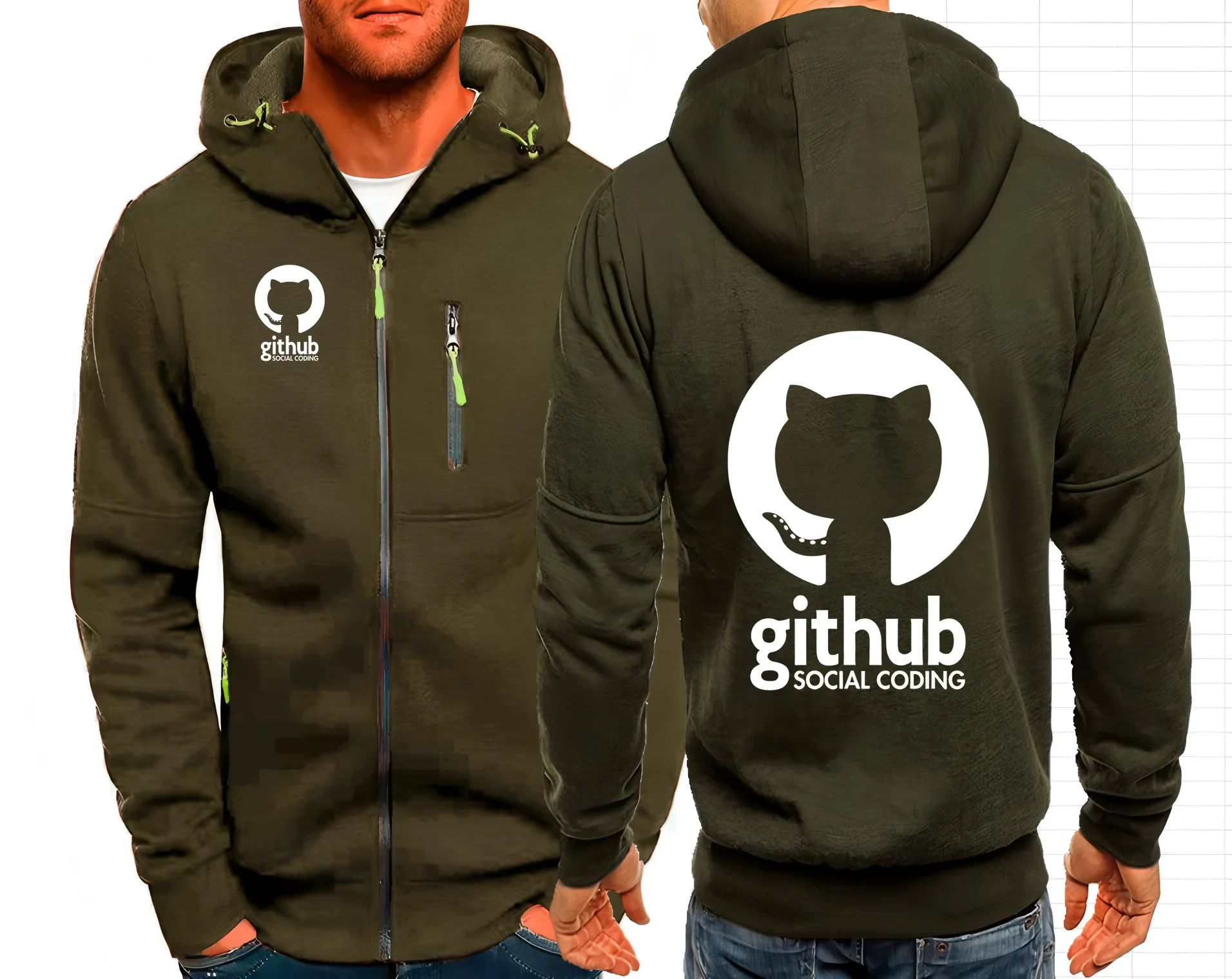 Github Social Coding мужские куртки толстовки пальто Git Hub Programmer мужские толстовки на молнии куртка толстовка с капюшоном уличная одежда S-4XL (art.: 3920cd2d447ea) - 3920cd2d447ea