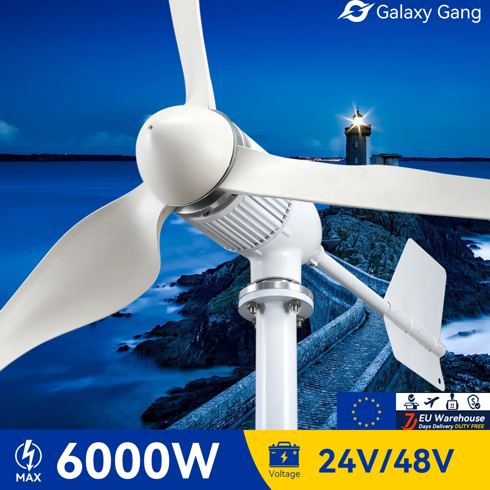 

5Days EU Delivery Galaxy Gang 6000w Windmill Turbine GeneratorKit 6kw Power 3 Blade 24V 48V With MPPT Charger Hybrid System