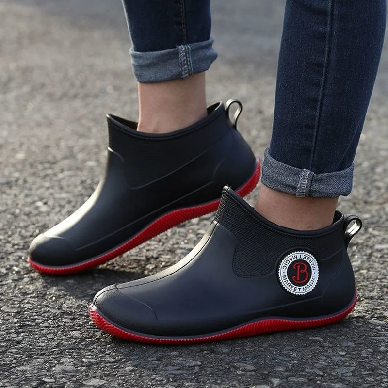Męskie gumowe buty wodoodporne kalosze 2022 wiosna nowe męskie krótkie kostki antypoślizgowe buty wędkarskie praca w kuchni ciepłe kalosze