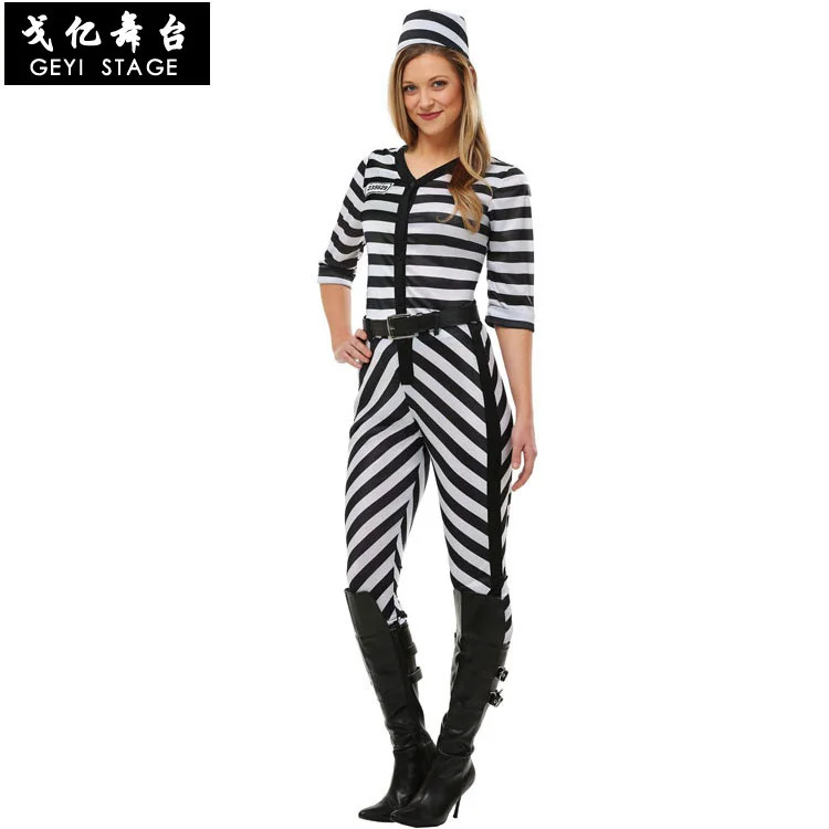 Halloween costumes COS female prisoners stage costumes black and white striped personality prisoner costumes female prisoners