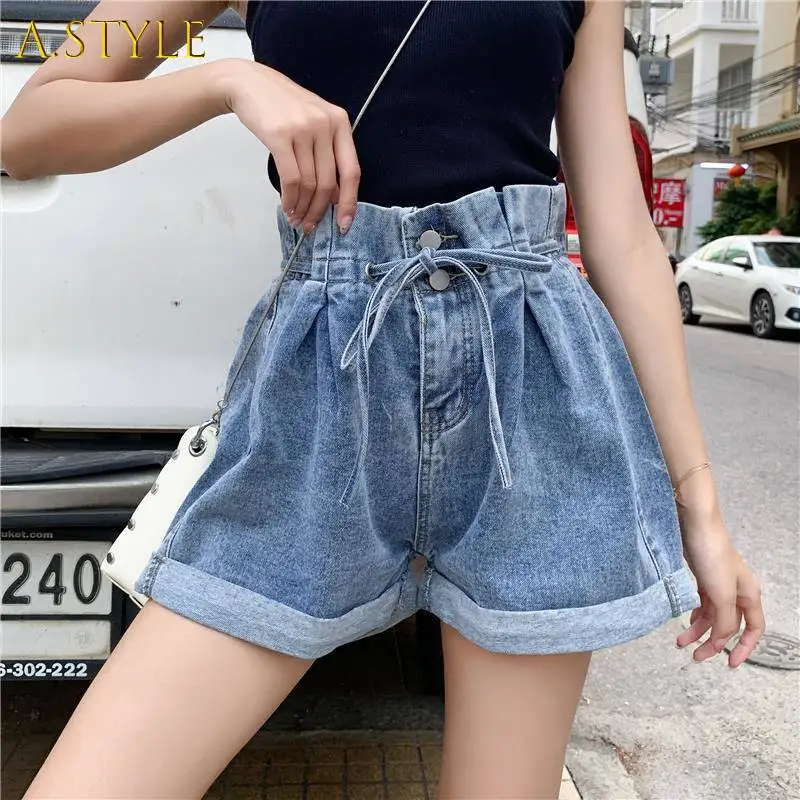 High Waist Shorts Women All-match 5XL Chic Wide Leg Denim Trouser with Sashes Summer Vintage Ladies Fashion Hot Sale Ulzzang New