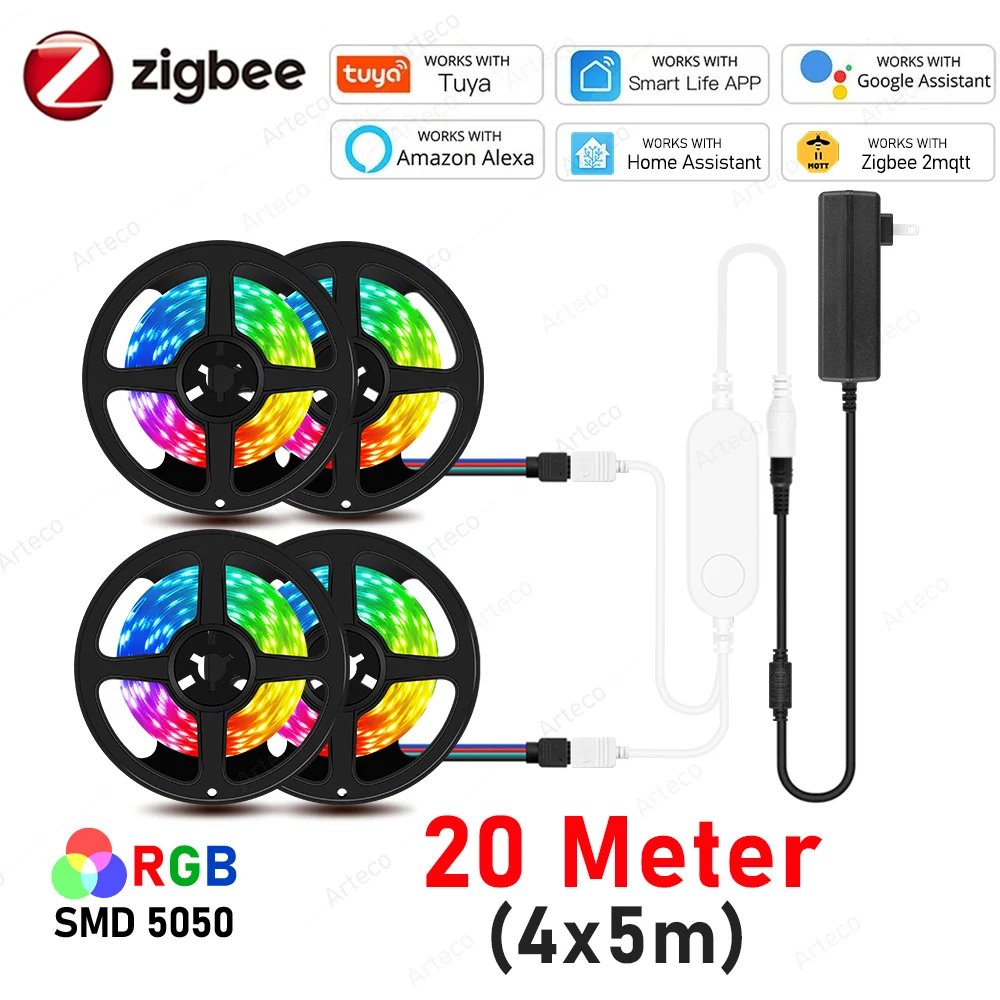 Светодиодные ленты Zigbee 3.0 20 метров для комнаты 12 В RGB Светодиодная лента Tuya Smart Life