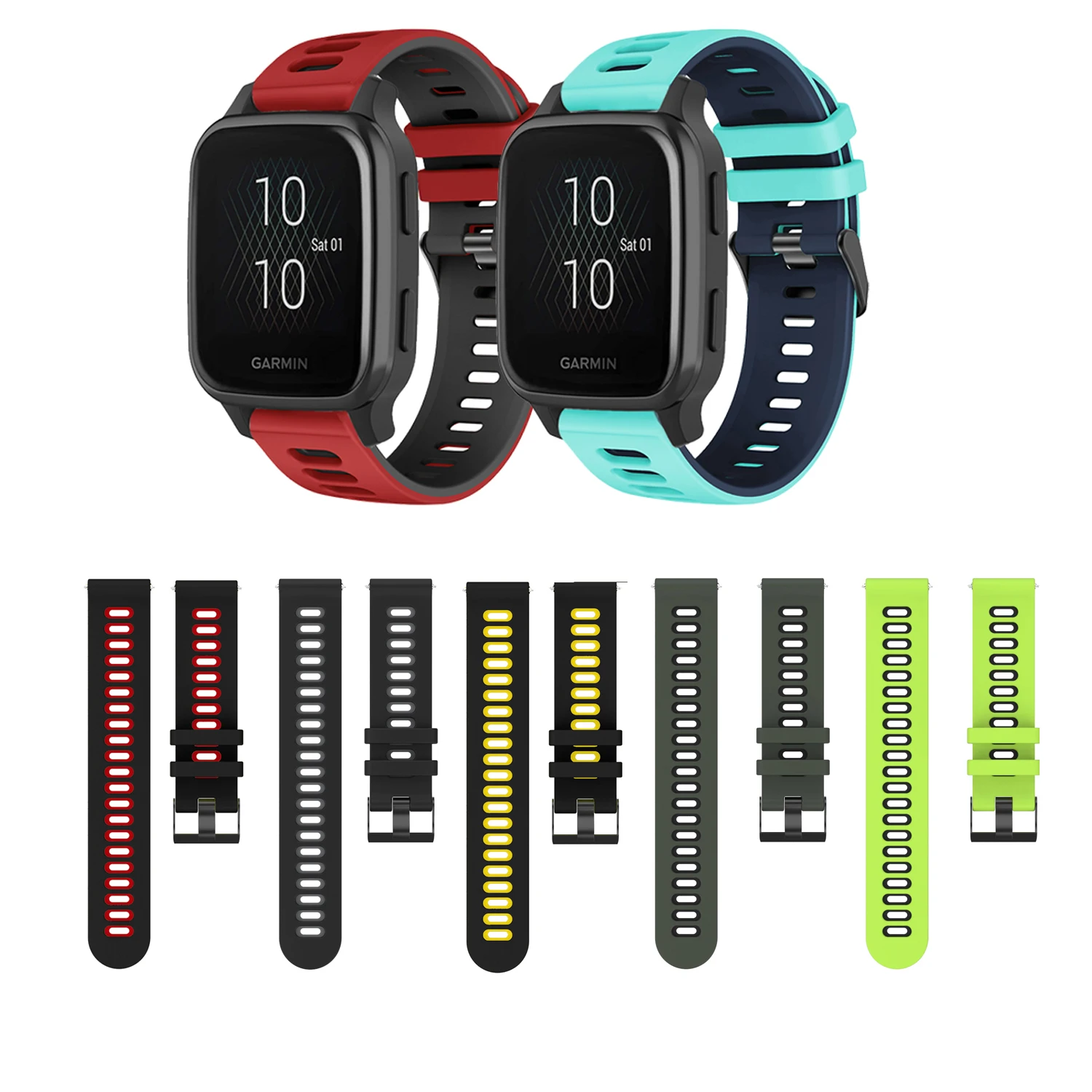 

Силиконовый двухцветный дышащий ремешок для Garmin CAME Sq 2 /venu2 plus, 20 мм