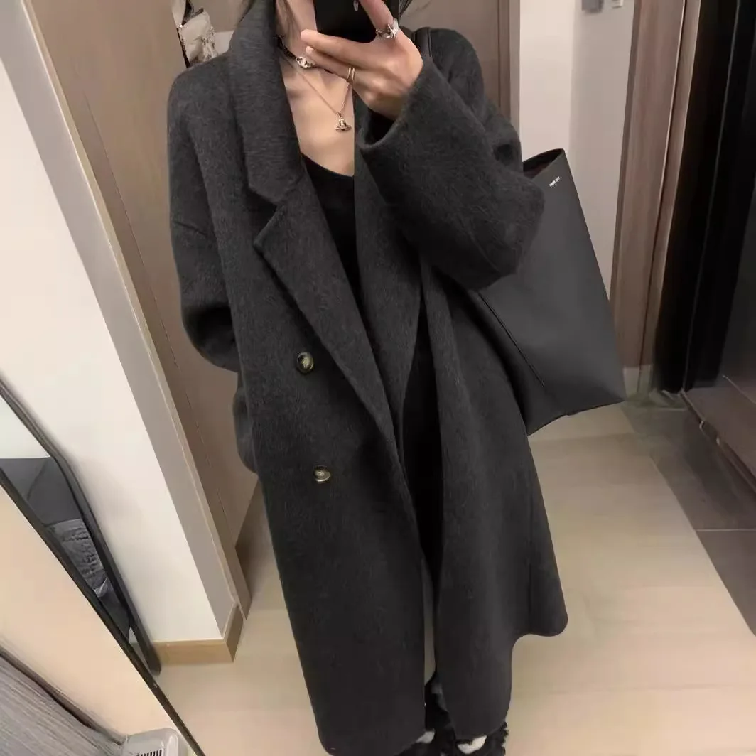 Высококачественное универсальное двухстороннее шерстяное пальто в форме кокона